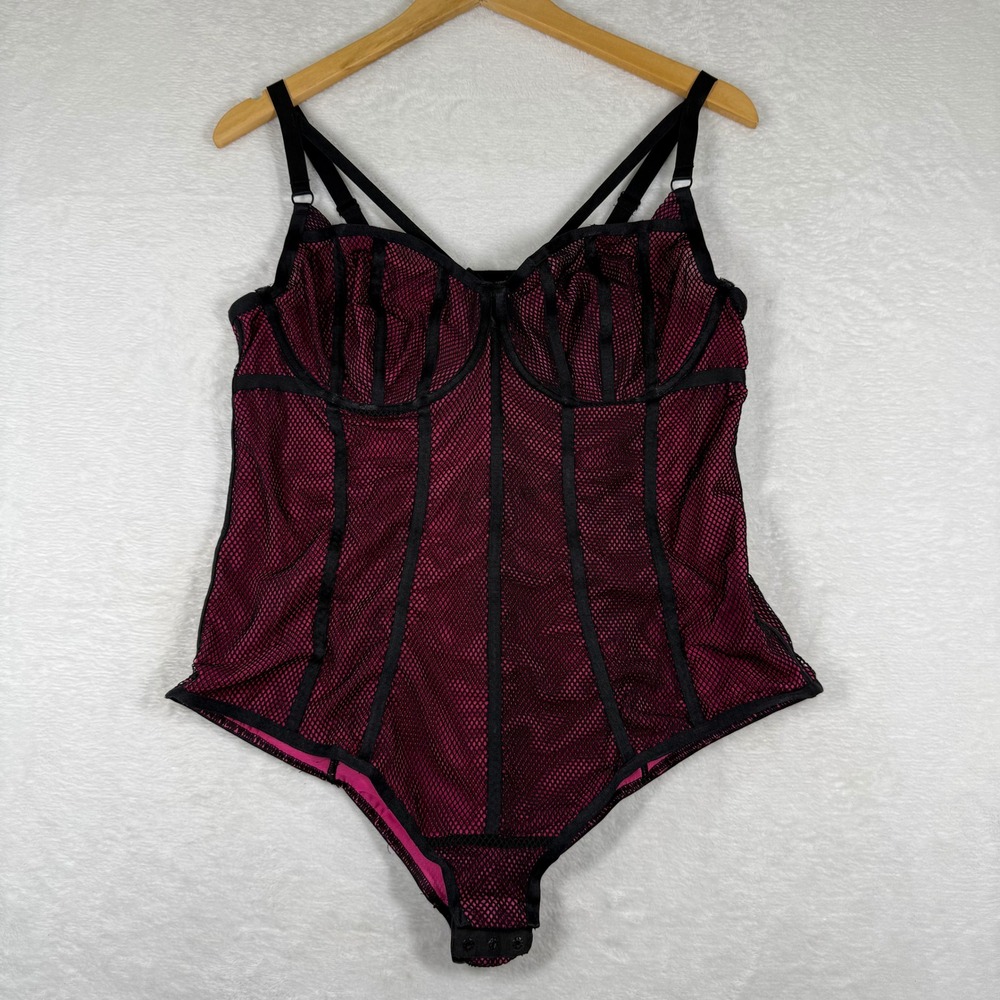 Torrid Curve Pink Black Fishnet Mesh Underwire Bodysuitā Plus Size 1 19058705